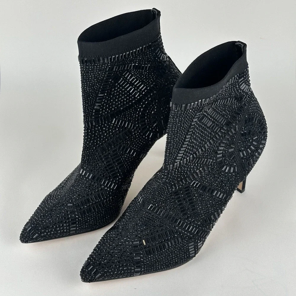 Thalia Sodi Kami Womens US 9 Embellished Heel Bootie Black Flyknit
